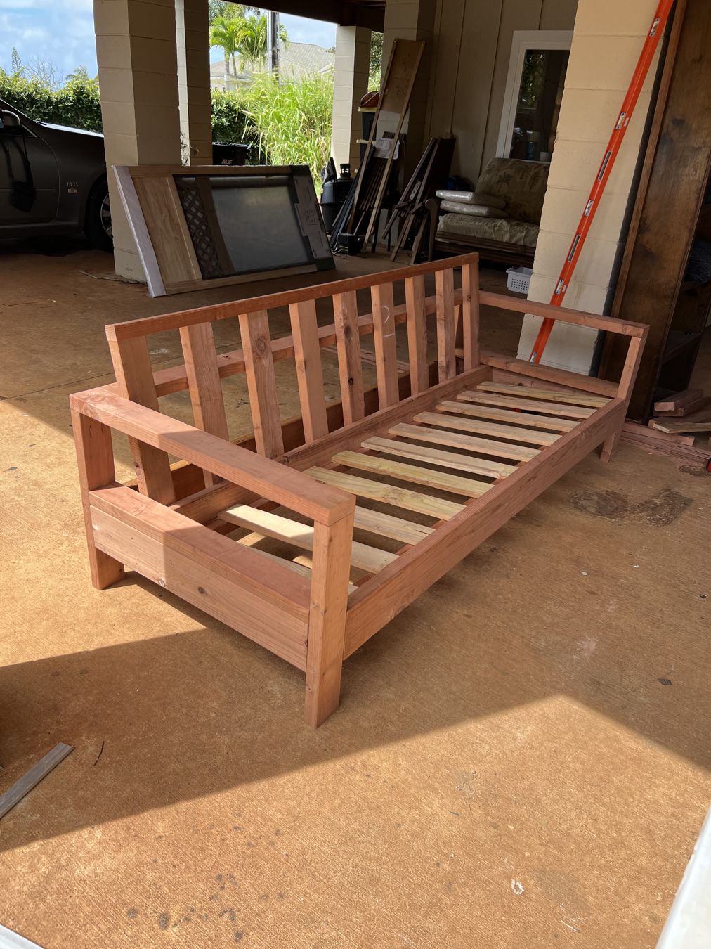 Custom wood outdoor couch frame